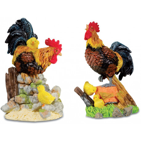 Lot de 2 figurines Coq avec poussins