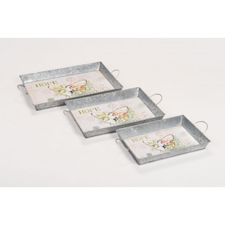 Set de 3 Plateaux en métal décor Papillon