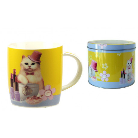 Mug Chat en porcelaine dans boîte métal