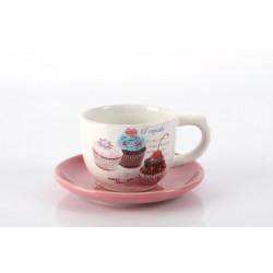 Lot de 2 Tasses + soucoupes Cupcake en céramique