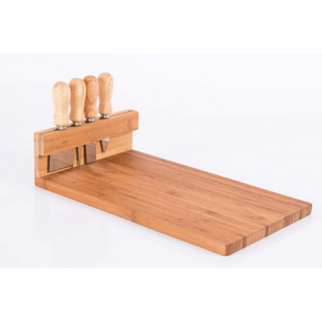 Planche à découper +  4 Couteaux à fromage en bambou