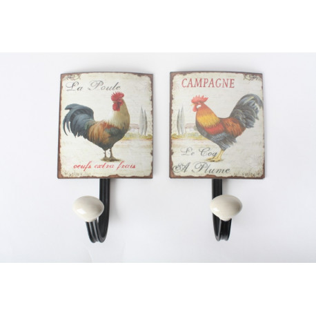 Lot de 2 Porte Manteaux muraux Coq