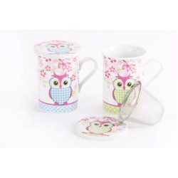 Mug à infusion 320 ml Hibou avec couvercle et filtre inox