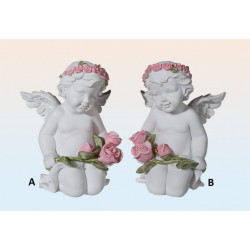 Statuette Ange à genoux avec bouquet - 11,5 cm