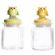 Bocal verre avec couvercle figurine Hibou porcelaine - H. 15 cm