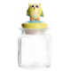 Bocal verre avec couvercle figurine Hibou porcelaine - H. 15 cm