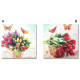 Cadre toile Fleurs dans panier et Papillon - 38 x 38 cm