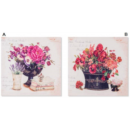 Cadre toile Bouquet de fleurs décor rétro - 38 x 38 cm