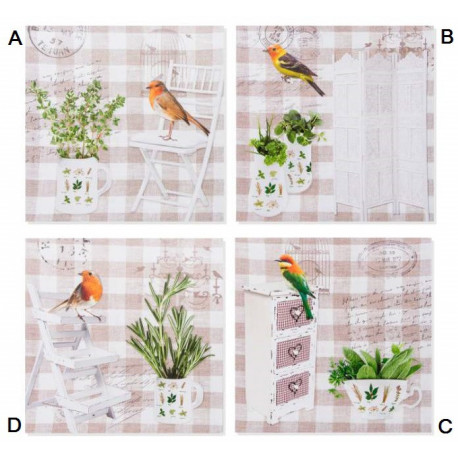Tableau toile Oiseau et Plante - 40 x 40 cm