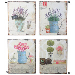 Tableau métal Fleurs dans vase décor rétro 