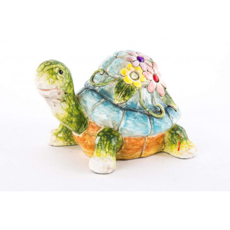 Statuette Tortue couleur Fleur - 21 cm