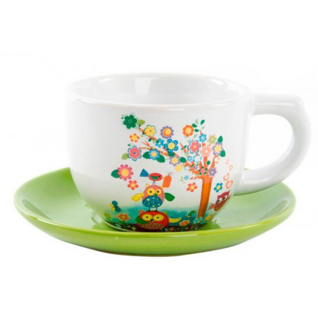 Lot de 2 Tasses + soucoupes Hibou en céramique