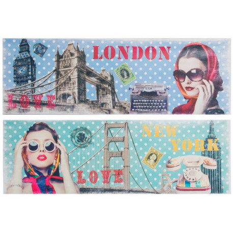 Cadre toile Fille Vintage - Ville - 90 x 30 cm