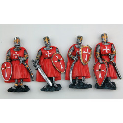 Lot de 4 Aimants - Magnets figurines Chevalier Templier rouge médiéval