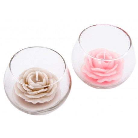 Lot de 2 Bougies Rose dans verre