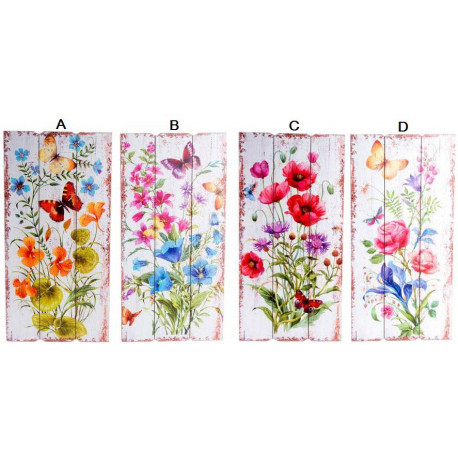 Tableau bois Fleurs et papillons - 60 x 30 cm