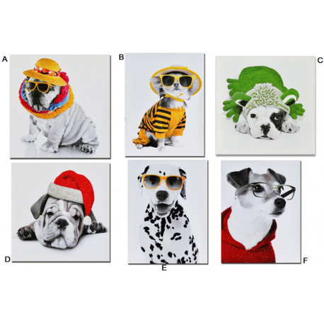 Tableau toile paillettes Chien humour