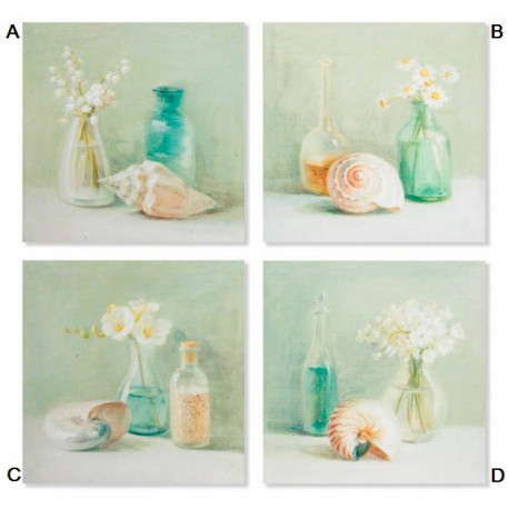 Tableau toile Fleurs dans vase et coquillage