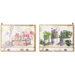 Tableau lin Fleurs dans pots - campagne - 45 x 35 cm