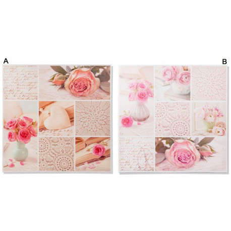 Tableau toile Fleurs Roses - 60 x 60 cm 