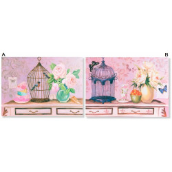 Tableau toile Cage et fleurs - Romantique - 60 x 44 cm