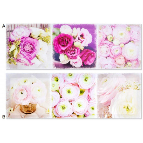 Tableau toile Fleurs Roses - 60 x 20 cm 