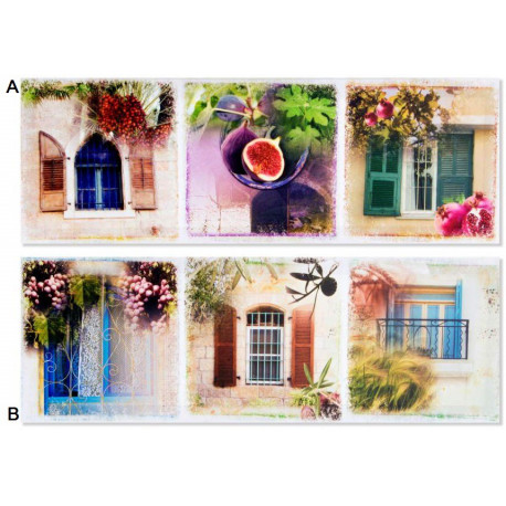 Tableau toile Maisons et Fruits du sud - 60 x 20 cm