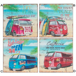 Tableau bois Van - Plage - Vintage - 30 x 30 cm