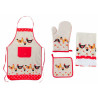 Set de 4 : Tablier de cuisine avec poche + gant + manique + torchon décor Poule
