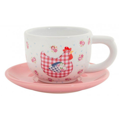 Lot de 2 Tasses + soucoupes Poule en céramique