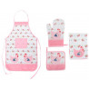 Set de 4 : Tablier de cuisine avec poche + gant + manique + torchon décor Poule