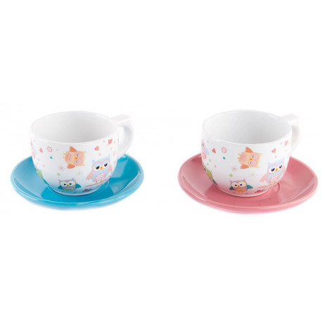 Lot de 2 Tasses 200 ml + soucoupes Hibou en céramique