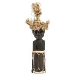 Statuette Indigène avec chapeau en bois sculpté - tribal - 66 cm