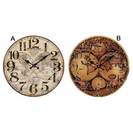 Horloge murale Carte du Monde bois - 34 cm