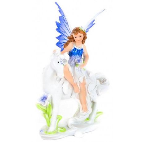 Figurine Fée paillettes sur licorne - 15 cm - Rose ou bleue