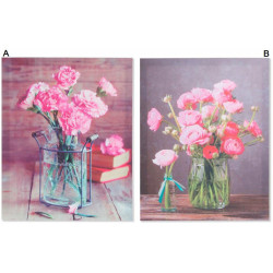 Tableau toile Bouquet de fleurs roses dans vase - 50 x 40 cm