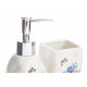 Set de 3 accessoires bain porcelaine : Distributeur savon + Porte brosses à dents + Porte savon décor Roses et papillon