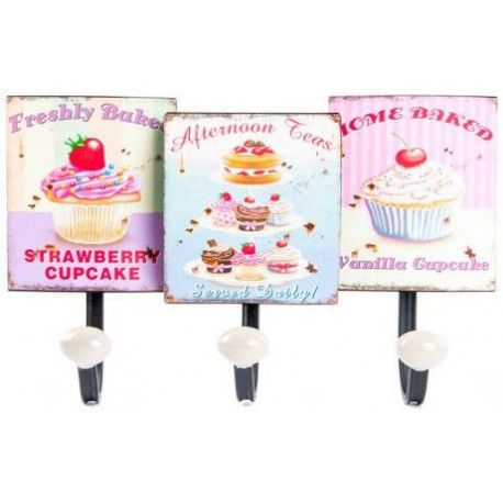 Porte Manteau mural en métal décor Cupcake ou Lavande