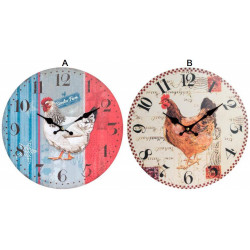 Horloge murale Poule en bois - 34 cm