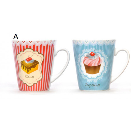 Lot de 2 Mugs 300ml Cupcake/gâteau en céramique