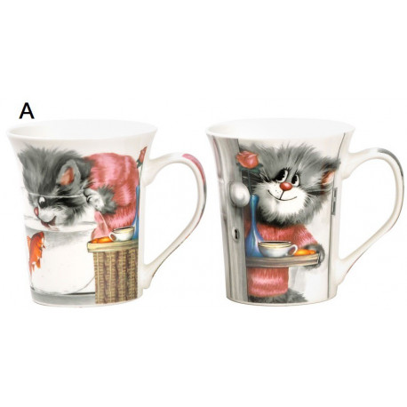 Lot de 2 Mugs 300ml Chat rigolo en céramique