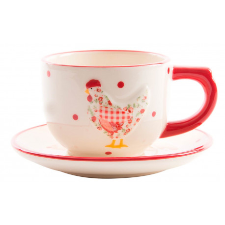 Lot de 2 Tasses 200 ml + soucoupes Poule en céramique