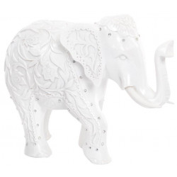 Statuette Eléphant blanc fleurs et strass - 26 cm