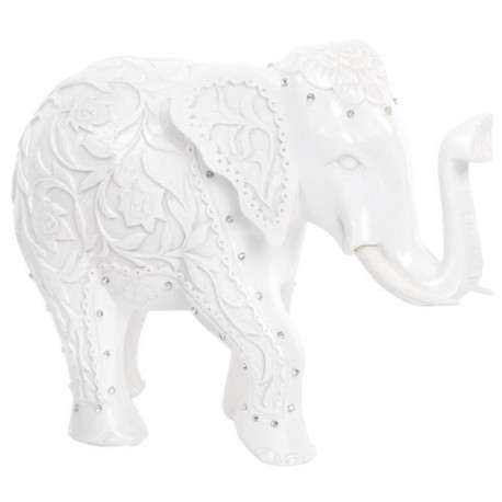 Statuette Eléphant blanc fleurs et strass - 26 cm