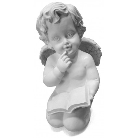 Figurine Ange blanc à genoux avec oiseau livre - 20 cm