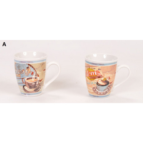 Lot de 2 Mugs Café / Cupcake vintage en céramique