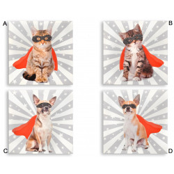 Tableau toile Chien / Chat Super héros - Humour