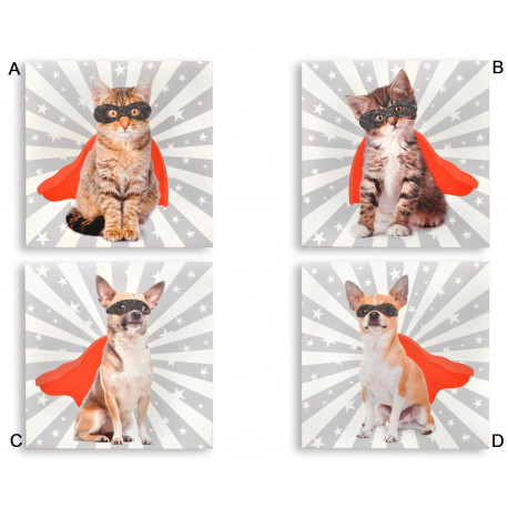 Tableau toile Chat / Chien Super héros - Humour