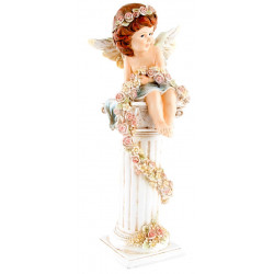 Statuette Ange sur colonne avec roses - 29 cm