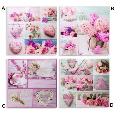 Tableau toile Fleurs et coeurs - Romantique - 80 x 80 cm